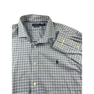 Polo Ralph Lauren Shirt Mens 2XL Blue Plaid Performance Nylon Classic‎ Button Up